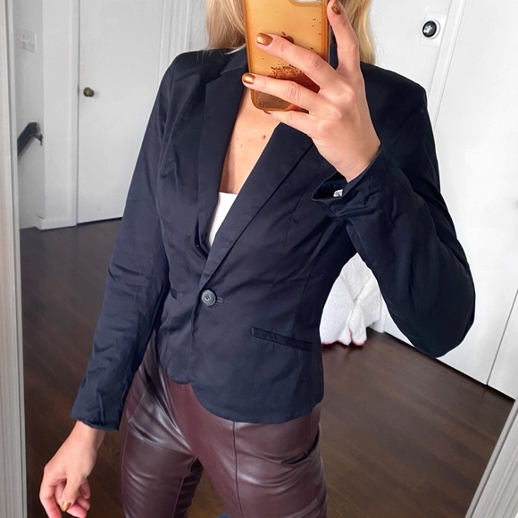 🖤 H&M BLACK CLASSIC SATIN COTTON BLEND BLAZER JACKET! - Picture 2 of 15